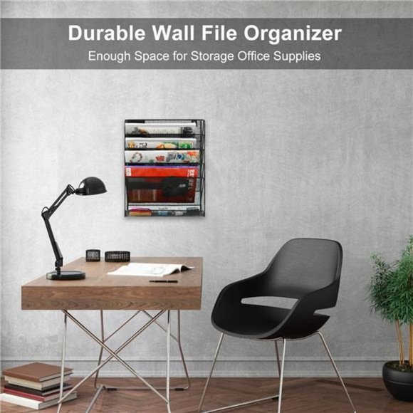 Wall File Organizer 5Tier Vertical Hanging File Organizer Wall Mount File Holder - Picture 2 of 7